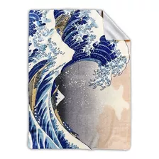 Frazada Cover Me Polar Con Diseño Kanagawa Ola/celeste