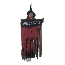 Bruxa Caveira Halloween Esqueleto Welcome Assustador 120x50