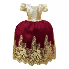 Vestido Infantil Marfim C/ Marsala E Pérolas Renda Realeza