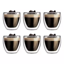 Juego De Pocillos Cafe Set X6 Doble Pared 100ml Vidrio Chico