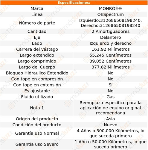 Kit 2 Amortiguadores Del Gas Oespectrum Eos Volkswagen 07/16 Foto 3