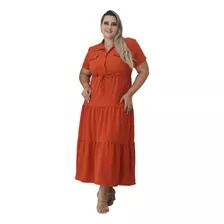 Vestido Longo Duna Botão Funcional C Cinto Veste 46-50 9831