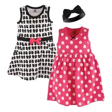 Hudson Baby Girls' Cotton Dress And Headband Set, Bow, 9-12