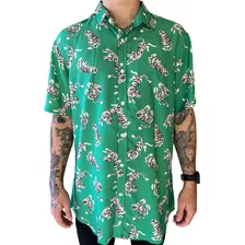 Camisa Masculina Social Estampada Manga Curta Viscose