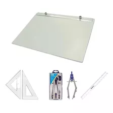 Kit Desenho Técnico A3 Acrílico Par Esquadro 32cm Régua 30