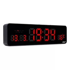 Relógio De Parede Cozinha Digital Led Calendário Termômetro Cor Da Estrutura Preto Cor Do Fundo Vermelho