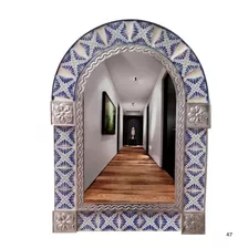 Espejo Arco Marco Latón Azulejo Talavera Poblana M47 Spj