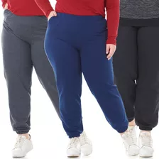 Kit Calcas Femininas Moleton Com 3 Calças Jogger Plus Size