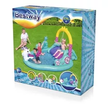 Pileta Inflable Unicornios Tobogan Bestway 53097 220 Lt Color Celeste