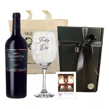 Box Vino Trumpeter +copa Grabada Vidrio Regalo Personalizado