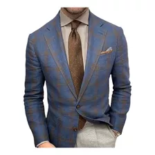 Chamarra Tipo Blazer Para Hombre, Con Solapa A Cuadros, Casu