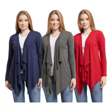 Kit 3 Cardigan Feminino Sobretudo Manga Longa Ca1 Plus Size