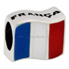 Berloque Bandeira Da Franca França Prata 925 Maciça Original