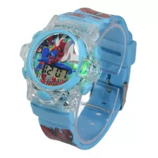 Relógio Infantil Digital Personagens Vingadores Luz E Som Cor Da Correia Azul Claro - Homem Aranha