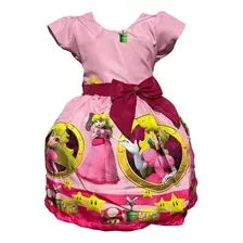 Vestido Princesa Peach Mario Bross Temático Luxo Infantil