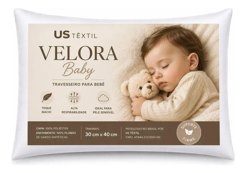 Kit 4 Travesseiros Bebê Us Textil 40x30 Cm Toque Macio Branco