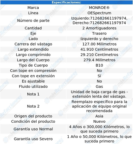 Par Amortiguadores Traseros Gas Oespectrum Corolla 03-08 Foto 3