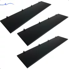 3 Prateleira 100x25 Mdf Preto C/suporte Cozinha Quarto Sala