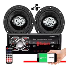 Kit Som Carro Radio Mp3 Bluetooth Usb + 2 Falantes 6 Poleg