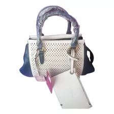 Bolsa De Mano Para Dama Azul/ Blanco Con Cartera De Regalo 