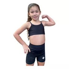 Roupa Infantil Fitness Feminino Top E Short Com Cós Alto