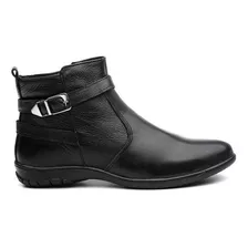 Bota Feminina Rasteira Lola Couro Cano Baixo Fivela Conforto