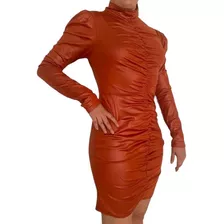 [nuevo] Vestido Fruncido Shein Naranja Tipo Cuerina