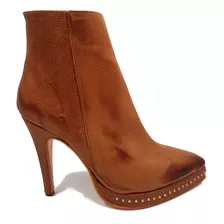 Bota Taco Fino De Mujer Cuero Con Tachas Bzuncharo