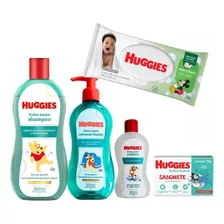 Kit Huggies Shampoo Colônia + Lenço Max + Sab Líquido Banho