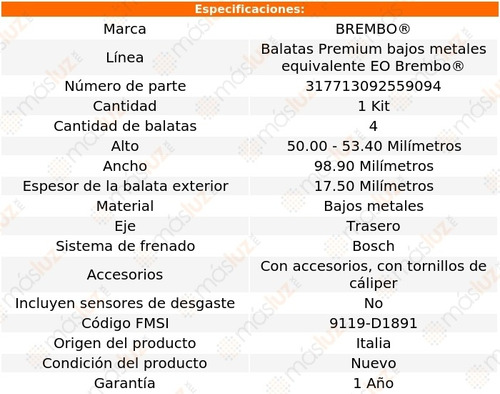Balatas Bajos Metales Traseras Partner 2020/2022 Brembo Foto 4