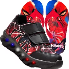 Kit Tênis Masculino Infantil De Led Homem Aranha + Chinelo