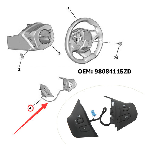 Botn De Control Del Interruptor De Volante Para Peugeot 208 Foto 3