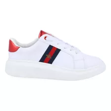 Tenis Urbano Vazza Color Blanco Detalles En Rojo Para Mujer