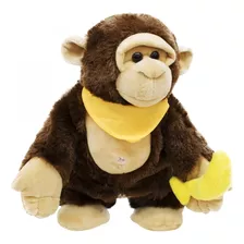 Macaco Com Faixa No Pescoço E Banana Na Mão 29cm Pelúcia