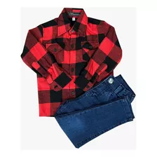 Conjunto Camisa Xadrez E Calça Jeans Infantil/juvenil Menino