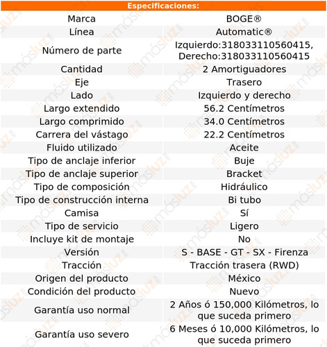 Kit 2 Amortiguadores Hid Tras Starfire V6 3.8l 75/80 Boge Foto 2