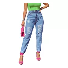 Calça Mom Jeans Feminina Adulto Com Rasgos 34 Ao 50