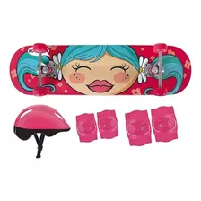 Kit Skate Infantil Menina Capacete Cotoveleira Joelheira Mor