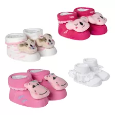 Kit 4 Pantufa Infantil Divertida De Bebe Meia Rn Menina