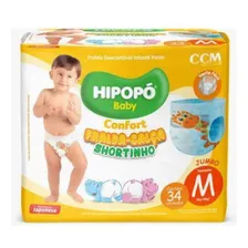 Hipopo Baby Fralda Calça Infantil Tipo Shortinho Descartável Tamanho M Com 34 Unidades Sem Gênero