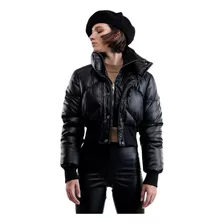 Chamarra Crop Puffer Jacket Holly Land Negra Original 