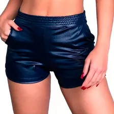 Short Feminino Cirre Couro Fake Cintura Alta Atacado Revenda