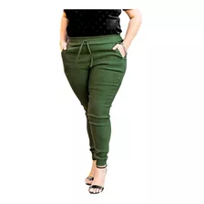 Calça Joggerr Elastico Cintura Plus Size Bolsos Bengaline 