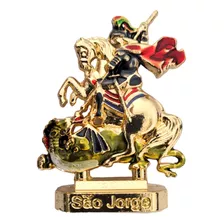 Estatua Imagem São Jorge Cavalo Metal Dourado Proteção Carro