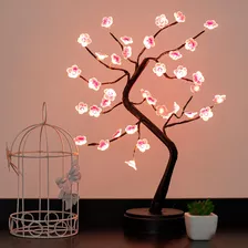 Árvore Abajur Decoração Flor Quarto Sala 36 Leds Pilha Usb Cor Da Cúpula Branco/rosa Cor Da Estrutura Marrom 110v/220v