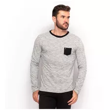 Camisa Masculina Manga Longa Algodão Lisa Casual Cinza