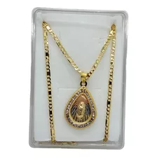 Medalla De Virgen 1.6 Cm Zirconias Oro Laminado+cadena 60cm
