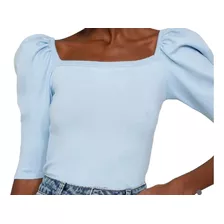 Blusa Tricô Tricot Manga 3/4 Meia Estação Bufante Puf