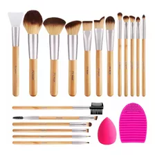 Pinceles De Maquillaje 17pcs Conjunto Asa De Bambú Cep...