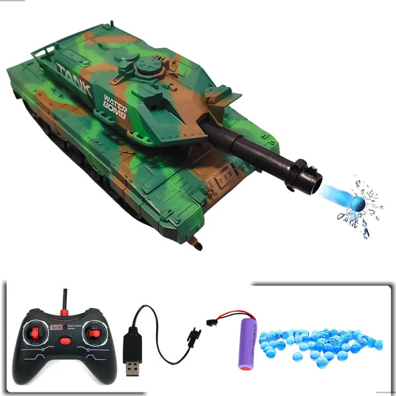 Carrinho Controle Remoto Tanque Guerra Bolinha Gel Novidade